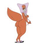  2021 absurd_res anthro black_eyes brown_body brown_fur butt canid canine clothing disney female footwear fox full-length_portrait fur hi_res jodero maid_marian mammal mostly_nude portrait purple_clothing purple_footwear purple_shoes robin_hood_(disney) shoes solo standing three-quarter_view 