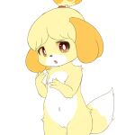  animal_crossing anthro blush breasts bunnag canid canine canis domestic_dog female fur genitals isabelle_(animal_crossing) looking_at_viewer mammal navel nintendo nipples nude open_mouth pussy shih_tzu simple_background small_breasts solo toy_dog video_games white_background yellow_body yellow_fur 
