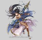  bangs bare_shoulders black_eyes black_hair breasts choker detached_sleeves fire_emblem fire_emblem:_the_blazing_blade fire_emblem_heroes full_body hair_ornament high_heels holding holding_polearm holding_weapon jewelry karla_(fire_emblem) kita_senri large_breasts long_hair looking_at_viewer official_alternate_costume official_art pantyhose polearm toeless_footwear toeless_legwear torn_clothes torn_legwear weapon 