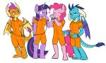  absurd_res anthro carouselboi chain chained cuff_(restraint) equid equine female friendship_is_magic group handcuffed handcuffs hi_res horn horse mammal metal_cuffs my_little_pony pinkie_pie_(mlp) pony princess_ember_(mlp) prison_jumpsuit prison_uniform restraints smolder_(mlp) twilight_sparkle_(mlp) winged_unicorn wings 