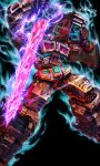  decepticon glowing glowing_eyes highres holding holding_sword holding_weapon mecha nemesis_prime no_humans open_hand pink_eyes science_fiction solo sword transformers transformers_car_robots twitter_username uungunover weapon 