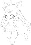  anthro belly breasts bunnag cat_busters domestic_cat drill_curls eyelashes featureless_breasts felid feline felis female hair mammal navel nude paws simple_background sketch solo standing thick_thighs whiskers white_background 