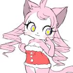  anthro blush breasts bunnag cat_busters christmas cleavage clothed clothing domestic_cat eyelashes felid feline felis female fur hair holidays mammal pink_body pink_fur pink_hair skimpy solo star_pupils whiskers 