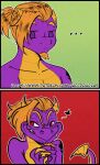  ... 2_horns 2koma activision anthro black_border border chin_piercing comic dragon facial_hair front_view goatee green_background grinch hair half-closed_eyes hands_together horn looking_away looking_down male narrowed_eyes no_pupils nude orange_hair ponytail purple_body purple_eyes purple_scales raccoon_douglas_(artist) red_background red_eyes scales scalie sharp_teeth simple_background smile smirk solo spyro spyro_the_dragon tattoo teeth video_games western_dragon yellow_body yellow_horn yellow_scales 