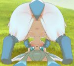  barely_visible_genitalia barely_visible_pussy blue_eyes blush bunnag covering covering_crotch digitigrade eeveelution female feral genitals glaceon grass looking_at_viewer looking_through looking_through_legs nintendo outside paws plant pok&eacute;mon pok&eacute;mon_(species) pussy solo spread_legs spreading video_games 