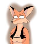  absurd_res anthro big_breasts bikini black_bikini black_clothing black_swimwear breasts canid canine clothing ears_up female female/female flami_(rentressy) fox hi_res mammal neutral_expression orange_body pinup pose simple_background solo sr.dark swimwear white_background white_eyes 