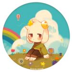  animal_ears asriel_dreemurr balloon blue_sky brown_pants bug building butterfly cloud cloudy_sky crown flower fluffy furry furry_male goat goat_boy goat_ears grass green_shirt hyeing02 monster pants rainbow rose shirt sky skyscraper undertale white_fur 