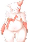  anthro areola belly big_areola blush bodily_fluids breasts bunnag female fur genitals hi_res medium_breasts navel nintendo nipples nude overweight overweight_anthro overweight_female pok&eacute;mon pok&eacute;mon_(species) pussy simple_background solo standing sweat thick_thighs video_games white_background white_body white_fur zangoose 
