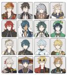  6+boys aether_(genshin_impact) albedo_(genshin_impact) animal_ears aqua_eyes aqua_hair arm_tattoo armor asymmetrical_clothes bandaid bandaid_on_face bandaid_on_nose bangs bead_necklace beads bennett_(genshin_impact) black_hair blonde_hair blue_eyes blue_hair bow bowtie braid brown_hair cape chongyun_(genshin_impact) closed_mouth dark-skinned_male dark_skin diluc_(genshin_impact) dog_boy dog_ears earrings everyone eyepatch eyeshadow facial_mark fake_horns flower forehead_mark genshin_impact goggles goggles_on_head gorou_(genshin_impact) gradient_hair green_eyes green_headwear grey_hair hair_between_eyes hat hat_flower headband highres hood hood_down hood_up horned_headwear horns jacket japanese_armor japanese_clothes jewelry kaedehara_kazuha kaeya_(genshin_impact) light_blue_hair long_hair makeup male_focus mask mask_on_head multicolored_hair multiple_boys necklace necktie orange_hair papajay_(jennygin2) ponytail razor_(genshin_impact) red_eyes red_eyeshadow red_hair red_scarf scar scar_on_arm scaramouche_(genshin_impact) scarf shirt short_hair side_braids simple_background single_earring sleeveless sleeveless_shirt smile streaked_hair tartaglia_(genshin_impact) tassel tassel_earrings tattoo thoma_(genshin_impact) upper_body venti_(genshin_impact) white_background xiao_(genshin_impact) xingqiu_(genshin_impact) yellow_eyes zhongli_(genshin_impact) 