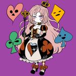  1girl alternate_costume bow bubble_skirt clover corset cross-laced_clothes crown diamond_(shape) hata_no_kokoro heart long_hair pink_eyes pink_hair scepter skirt solo spade_(shape) thighhighs touhou yt_(wai-tei) 