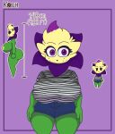  anthro big_breasts big_butt bottomwear breasts butt clothed clothing elemental_creature female flora_fauna freckles green_body hi_res huge_breasts huge_butt information kouh measuring nipples petals plant purple_eyes shirt shorts solo topwear yellow_nipples 