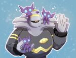  ! black_sclera colored_sclera commentary dusknoir hand_up highres holding holding_pokemon musical_note no_humans outline pokemon pokemon_(creature) red_pupils sableye spoken_musical_note yellow_eyes ynmr_ll 
