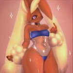 absurd_res anthro breasts choker clothing curbstomp female fur gris_swimsuit hi_res jewelry looking_at_viewer lopunny necklace nintendo pok&eacute;mon pok&eacute;mon_(species) solo swimwear translucent translucent_clothing translucent_swimwear video_games 