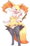  anthro areola blush braixen breasts bunnag clothing fangs female hi_res inner_ear_fluff navel nintendo nipples open_mouth panties pok&eacute;mon pok&eacute;mon_(species) simple_background solo standing stick tuft underwear video_games white_background 
