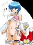  1girl assisted_exposure blue_eyes blue_hair blush mismatched_pubic_hair panties pantsing panty_pull pubic_hair ryumage scarf see-through solo surprised underwear wingman yume_aoi 