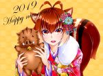  1girl 2019 brown_hair happy_new_year japanese_clothes looking_at_viewer makoto_nanaya new_year tagme 