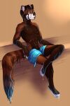  ailurid anthro athletic blue_eyes fur hi_res ilye_altes male mammal red_panda scar sitting solo towel towel_on_lap wet wet_body wet_fur 