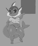  anthro belly biped bodily_fluids breasts clothing eeveelution female hi_res monochrome navel nintendo panties pok&eacute;mon pok&eacute;mon_(species) potbelly purple_yoshi_draws shirt solo sweat thick_thighs topwear underwear vaporeon video_games wide_hips window 