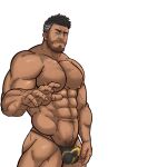  1boy abs absurdres alternate_skin_color bara beard bikini_briefs blue_male_underwear bulge covered_penis dark-skinned_male dark_skin dungeon_and_fighter facial_hair highres large_pectorals male_focus male_priest_(dungeon_and_fighter) male_pubic_hair male_underwear mature_male multicolored_hair muscular muscular_male mustache navel navel_hair nipples pectorals pubic_hair ryans short_hair sideburns solo stomach streaked_hair thick_thighs thighs topless_male underwear underwear_only white_hair 