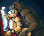  2021 anal anal_penetration animatronic anthro bent_over bodypaint bow_tie brown_body brown_fur clothing digital_drawing_(artwork) digital_media_(artwork) duo ear_piercing ear_ring erection five_nights_at_freddy&#039;s five_nights_at_freddy&#039;s:_security_breach freddy_(fnaf) from_behind_position fur glamrock_freddy_(fnaf) half-closed_eyes hand_on_leg hand_on_thigh hat headgear headwear jetstarred looking_pleasured machine male male/male male_penetrated male_penetrating male_penetrating_male mammal narrowed_eyes open_mouth penetration piercing robot scottgames selfcest sex size_difference square_crossover ursid video_games 