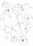  2016 anthro bottomwear bulge canid canine canis clothing domestic_dog eyes_closed kemono male mammal multiple_poses nordic_sled_dog overweight overweight_male pose samoyed shirt shorts simple_background sketch solo spitz tongue tongue_out topwear totemoii_029 white_background 
