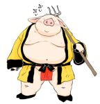 2013 asian_clothing belly blush clothing domestic_pig east_asian_clothing fundoshi japanese_clothing japanese_text kemono male mammal moobs navel nipples overweight overweight_male red_clothing red_fundoshi red_underwear simple_background solo suid suina sus_(pig) text totemoii_029 underwear white_background 