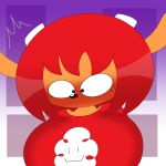  1:1 2022 3barts absurd_res anthro big_breasts blue_eyes blush bovid breasts brown_body brown_fur caprine digital_media_(artwork) eyelashes female fur hair hi_res horn huge_breasts lammy_lamb mammal parappa_the_rapper red_face red_hair sheep short_hair simple_background solo sony_corporation sony_interactive_entertainment surprised_expression um_jammer_lammy video_games 