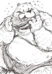  2016 anthro belly blush bottomwear clothing eating food fruit humanoid_hands kemono male mammal melon moobs nipples overweight overweight_male plant shorts sketch solo totemoii_029 ursid watermelon watermelon_slice 