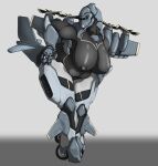  aircraft anthro big_breasts blue_eyes breasts female grey_body hi_res living_aircraft living_machine living_vehicle machine mature_female multicolored_body nipples open_mouth open_smile simple_background smile solo tolerain vehicle 