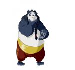  5_fingers anthro barefoot black_hair blue_body blue_fur bottomwear braided_hair brown_eyes clothing feet fingers fur giant_panda hair hamsterinboxers long_hair male mammal overweight overweight_anthro overweight_male pants simple_background smile solo ursid vixmuyo white_background white_body white_fur 