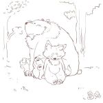  2014 anthro biped blush canid canine duo eyes_closed kemono mammal outside overweight plant sitting sketch totemoii_029 tree ursid 