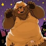  2016 anthro black_nose brown_body brown_fur bulge eyes_closed fur ghost_costume halloween halloween_costume holidays kemono male mammal night outside overweight overweight_male solo tongue tongue_out totemoii_029 ursid 