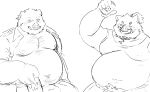  2022 anthro belly can clothed clothing container drunk hi_res kemono male mammal monochrome moobs nipples open_clothing open_shirt open_topwear overweight overweight_male shirt simple_background solo substance_intoxication suid suina sus_(pig) topwear white_background whitebeast20 wild_boar 