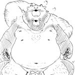  2016 2_penises 4_arms anthro balls belly canid canine eyes_closed genitals humanoid_hands kemono male mammal moobs multi_arm multi_genitalia multi_limb multi_penis navel nipples overweight overweight_male penis raccoon_dog simple_background sketch solo tanuki totemoii_029 white_background 