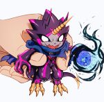  anthro bandai_namco black_body black_sclera blue_fire cape chibi claws clothing colored_fire digimon digimon_ghost_game evil_grin fire grusgammamon hi_res horn male micro sharp_claws sharp_teeth smile solo stinger stinger_tail talons teeth unknown_artist 