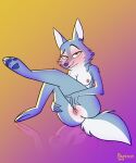  2021 2022 anthro anus barkyeet big_breasts blue_body blue_fur blush breasts butt butt_focus canid canine canis clitoral_hood clitoris digital_drawing_(artwork) digital_media_(artwork) feet female fingering fingers fluffy fluffy_tail fur genitals gradient_background hi_res illumination_entertainment looking_at_viewer mammal multicolored_body multicolored_fur nipples nude pawpads paws pink_nipples pink_pussy plump_labia porsha_crystal pussy reflection reflective_floor signature simple_background sing_(movie) sitting solo spread_anus spread_legs spreading white_body white_fur wolf yellow_eyes 