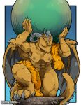  2022 anthro bahumot barely_visible_genitalia barely_visible_pussy breasts dragon female genitals horn membrane_(anatomy) membranous_wings mostly_nude nipples o-kemono orange_body orange_scales pussy scales solo wings 
