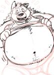  2019 anthro balls belly canid canine canis domestic_dog genitals humanoid_hands kemono male mammal moobs navel nipples overweight overweight_male penis sitting sketch solo totemoii_029 