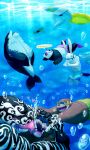 2012 angry anthro brown_body cetacean clothing detailed_background dragon eyes_closed giant_panda group hi_res kemono lagomorph leporid licking male mammal marine overweight overweight_male rabbit scared swimwear tongue tongue_out totemoii_029 underwater ursid water 
