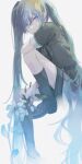  1girl aqua_eyes aqua_hair hair_ornament hairclip hatsune_miku highres long_hair project_sekai ribbon short_sleeves shoujo_rei_(vocaloid) sitting smile solo strawberrya_mg twintails vocaloid white_lily 