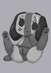  ahkin anthro anus canid canine canis clitoris domestic_dog fangs female fur genitals grey_background grey_body grey_fur legs_up mammal nintendo nintendo_switch open_mouth open_smile pawpads paws pussy semi-anthro simple_background sitting smile solo spread_legs spreading switch_dog video_games 