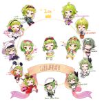  alternate_costume alternate_hairstyle arin_(fanfan013) chibi commentary_request eyewear_on_head green_eyes green_hair gumi hair_ornament hat headband ribbon umbrella vocaloid 