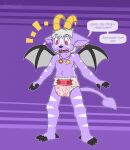  anthro buwaro_elexion demon dialogue diaper ear_piercing ear_ring happy hi_res horn male open_mouth pendant piercing ritzcat shirtless slightly_damned smile solo speech_bubble teeth tongue webcomic wings 