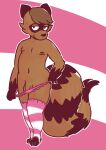  anthro balls brown_body brown_fur brown_hair canid canine clothed clothing flaccid fur genitals hair legwear male mammal markings panties partially_clothed penis pulling_panties_down raccoon_dog simple_background solo standing stockings striped_markings striped_tail stripes stripped_stockings tail_markings tanuki topless topless_anthro topless_male underwear unknown_artist 