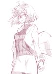  1girl glasses heris_ardebit kisekisaki labcoat monochrome pencil_skirt promare ribbed_sweater short_hair skirt solo sweater turtleneck 