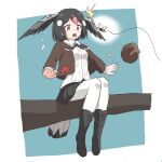  1girl absurdres bee bird_tail bird_wings black_footwear black_hair black_neckwear black_skirt blush boots branch brown_eyes brown_jacket bug collared_shirt commentary eyebrows_visible_through_hair flying_sweatdrops greater_honeyguide_(kemono_friends) hair_between_eyes head_wings highres jacket kemono_friends long_sleeves multicolored_hair open_clothes open_jacket pantyhose pink_hair pleated_skirt shirt short_hair sitting skirt solo tail totori_(ttr_oti) white_hair white_legwear white_shirt wings 