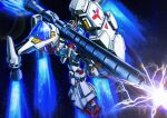  absurdres electricity firing green_eyes gun gundam gundam_0083 gundam_gp-02_physalis highres holding holding_gun holding_shield holding_weapon mecha mobile_suit no_humans science_fiction shield solo space sunflower_(tomodog422) thrusters v-fin weapon 