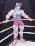  abs absurd_res anthro clothed clothing digital_media_(artwork) equid equine fighting_ring hair hi_res hooves horn male mammal mask muscular muscular_anthro muscular_male nipples pecs pink_hair simple_background solo sports_mask sportswear unibro_pi unibro_pi_(character) unicorn wrestler wrestling_mask wrestling_singlet 