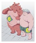  2022 anthro belly bulge clothing duo gadoran human humanoid_hands kemono male mammal moobs nipples overweight overweight_male underwear 