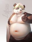  2022 absurd_res anthro belly black_body black_fur black_nose fur giant_panda hi_res linzer_(artist) male mammal navel nipples overweight solo ursid white_body white_fur young 